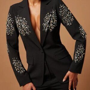 Fashion Nova LUXE Black Rhinestone Embellished Pauline Blazer- Size XS